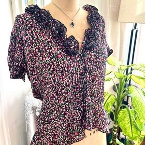 Sunny Leigh Pink and‎ Black Ruffle Top